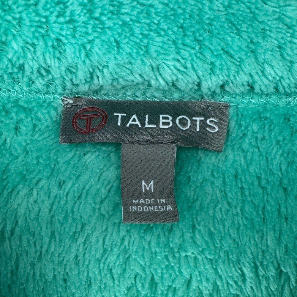 Talbots Aqua Teal Quarter Zip Fleece Pullover Medium Cozy Kangaroo Pocket - Picture 4 of 8